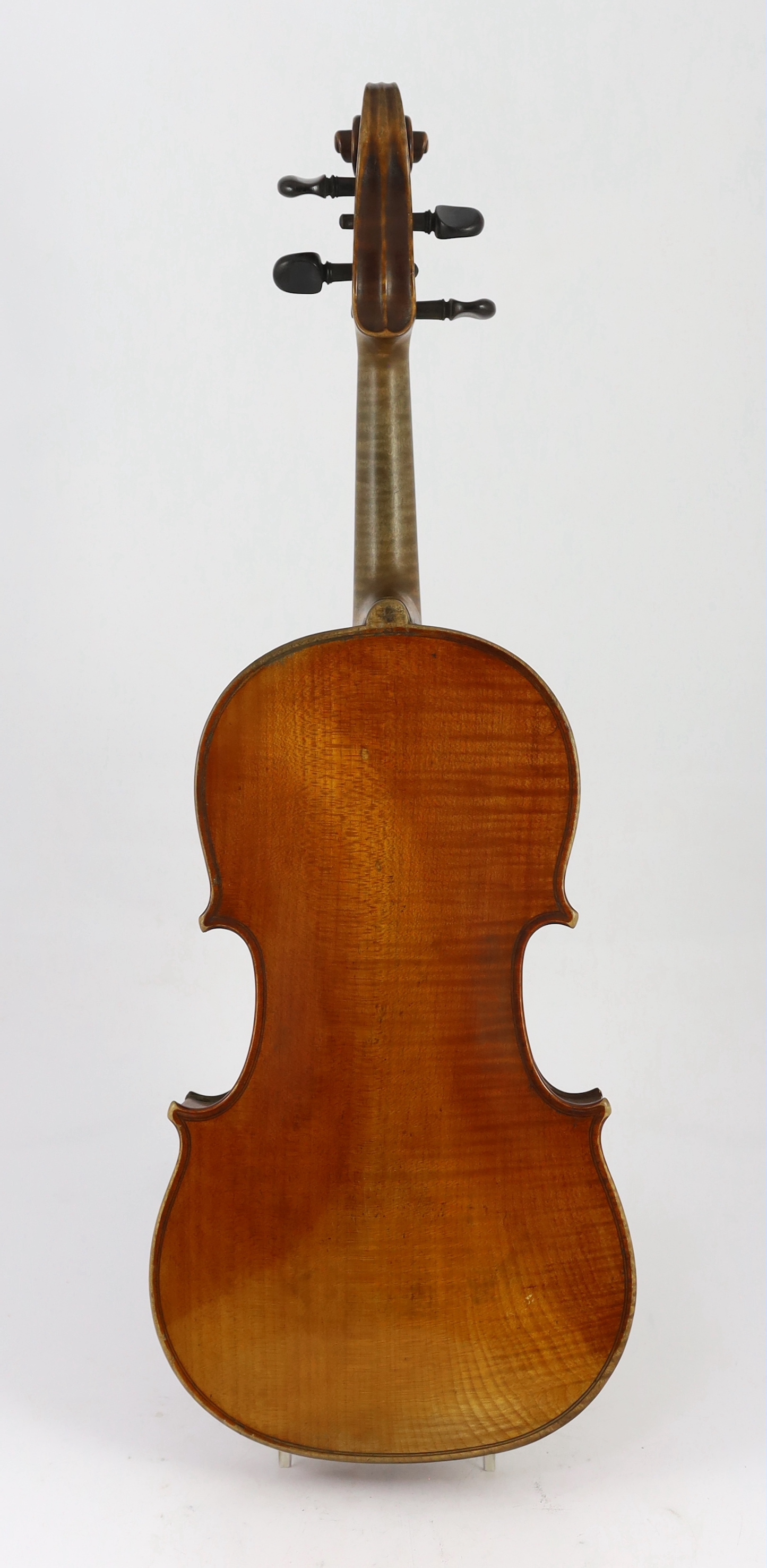 A 19th century French single back violin, length of back 36.2cm